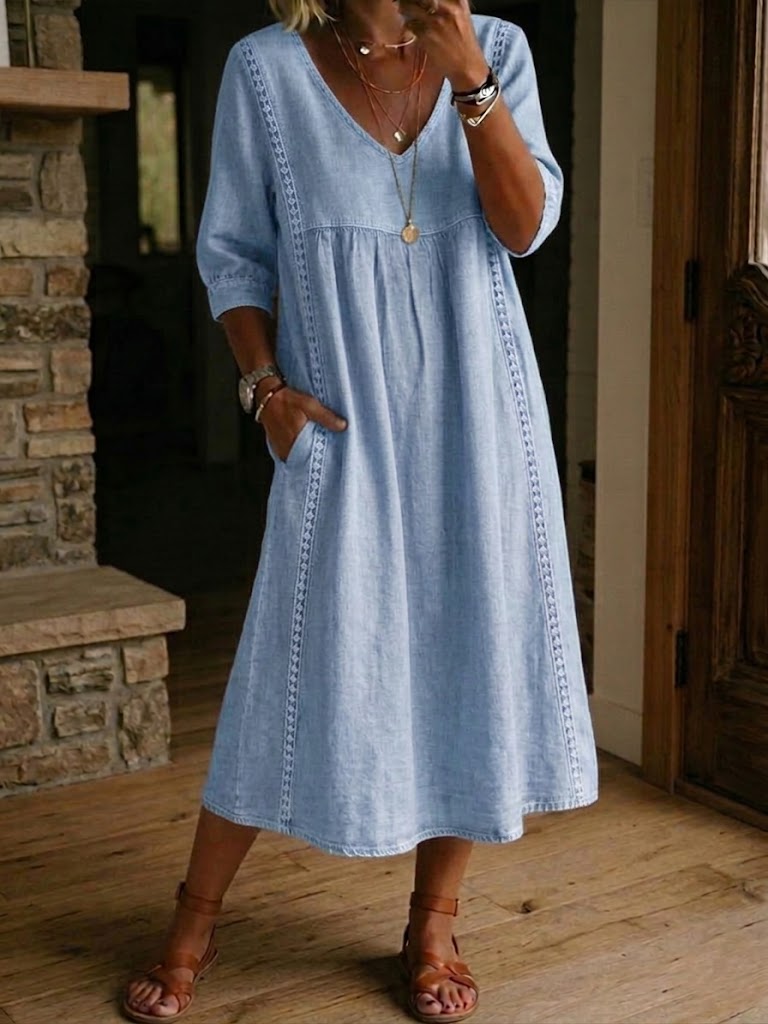 Aurine - Robe Ample Lin Et Coton À Dentelle