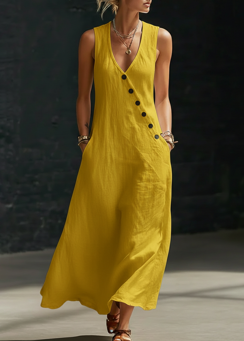 Sophie - Robe Maxi Boutonnée Minimaliste