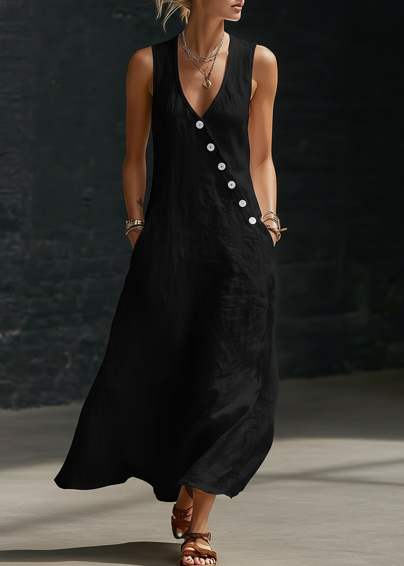 Sophie - Robe Maxi Boutonnée Minimaliste