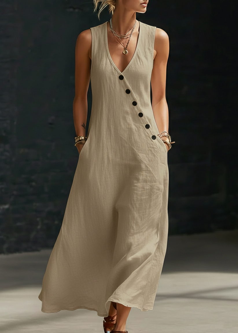 Sophie - Robe Maxi Boutonnée Minimaliste