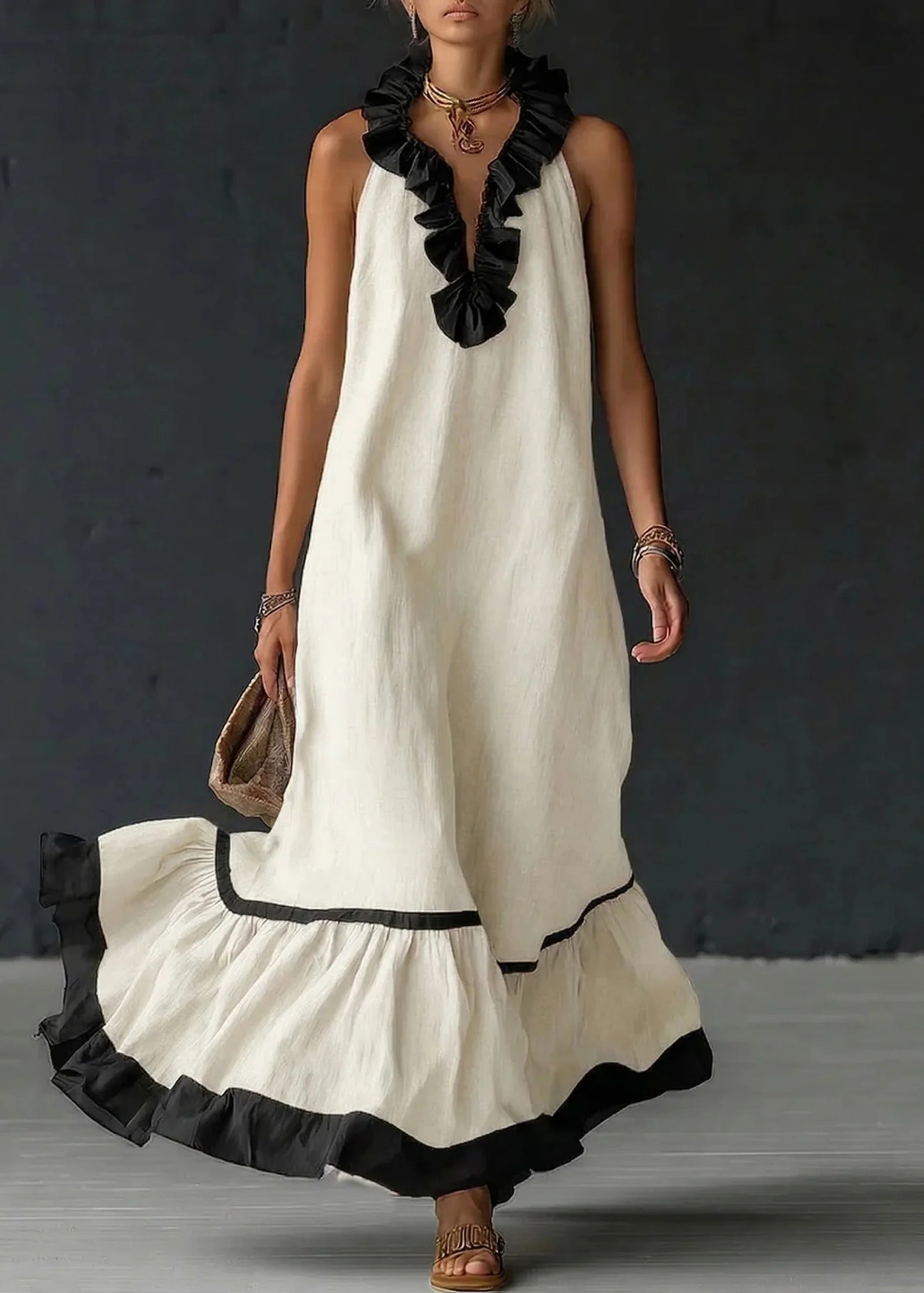 Séréna - Robe Longue Fluide à Volants Chic