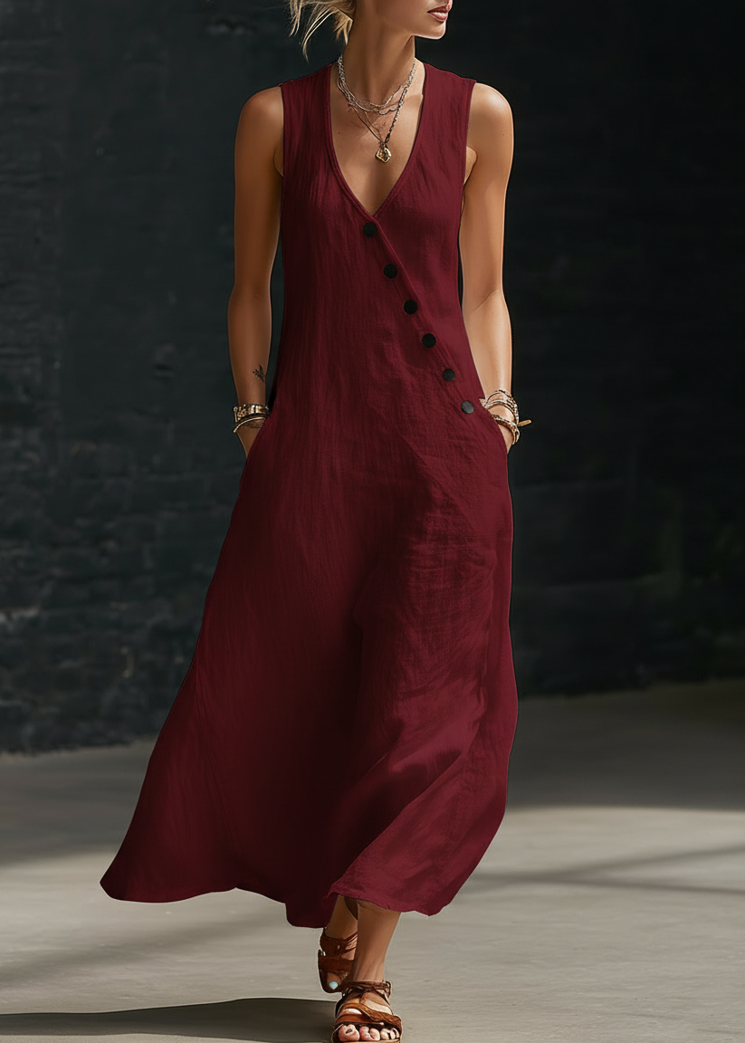 Sophie - Robe Maxi Boutonnée Minimaliste