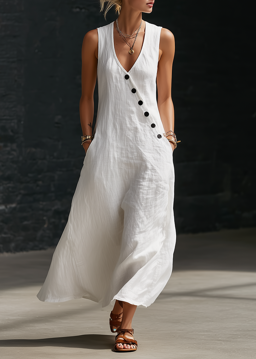 Sophie - Robe Maxi Boutonnée Minimaliste