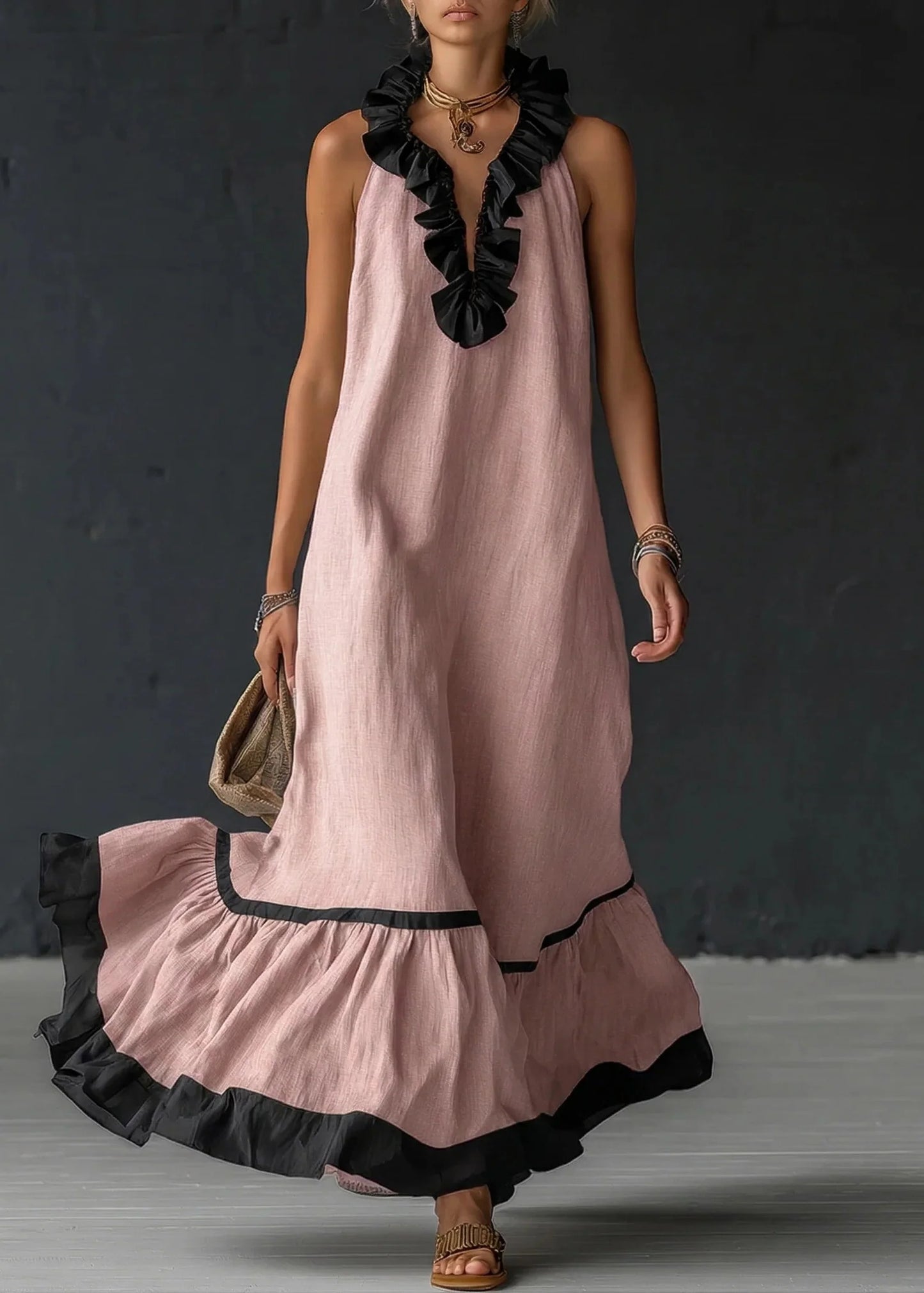 Séréna - Robe Longue Fluide à Volants Chic