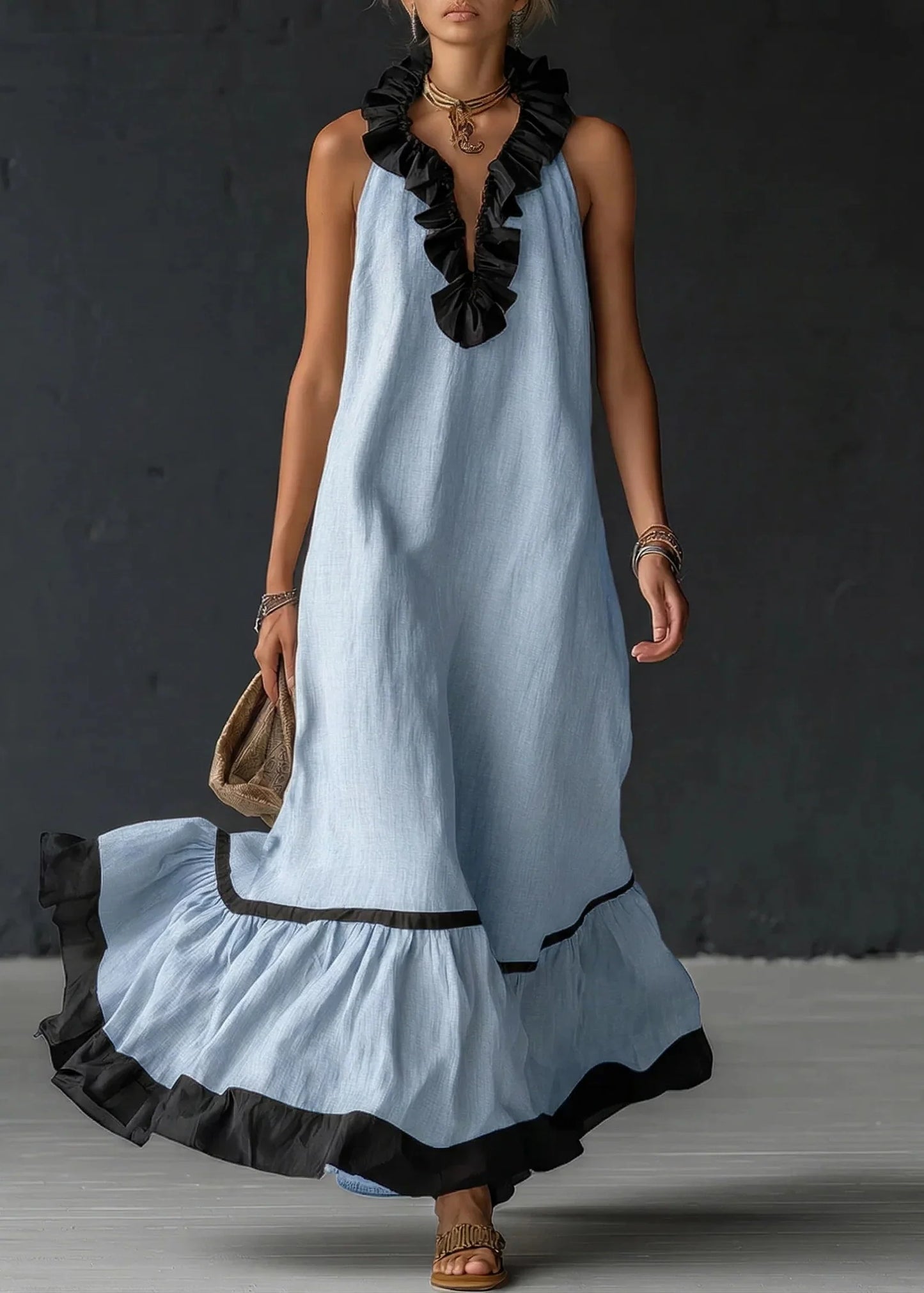 Séréna - Robe Longue Fluide à Volants Chic
