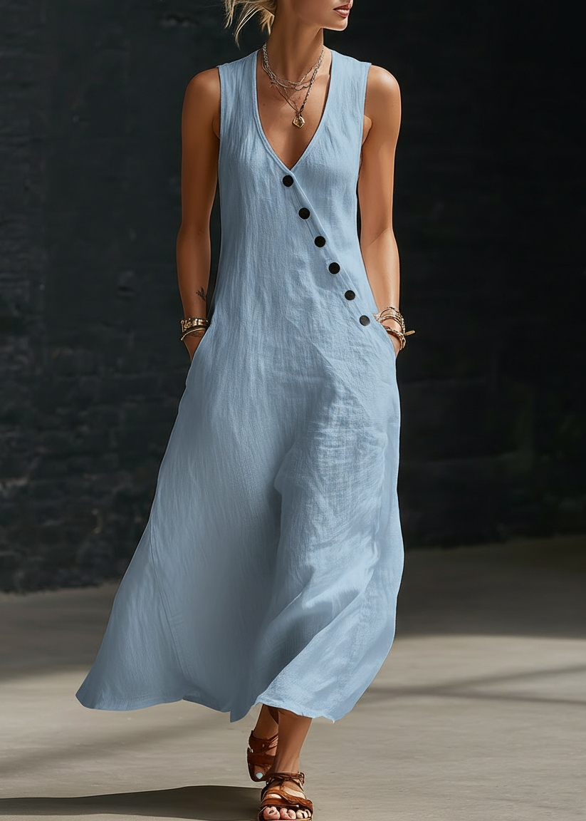 Sophie - Robe Maxi Boutonnée Minimaliste