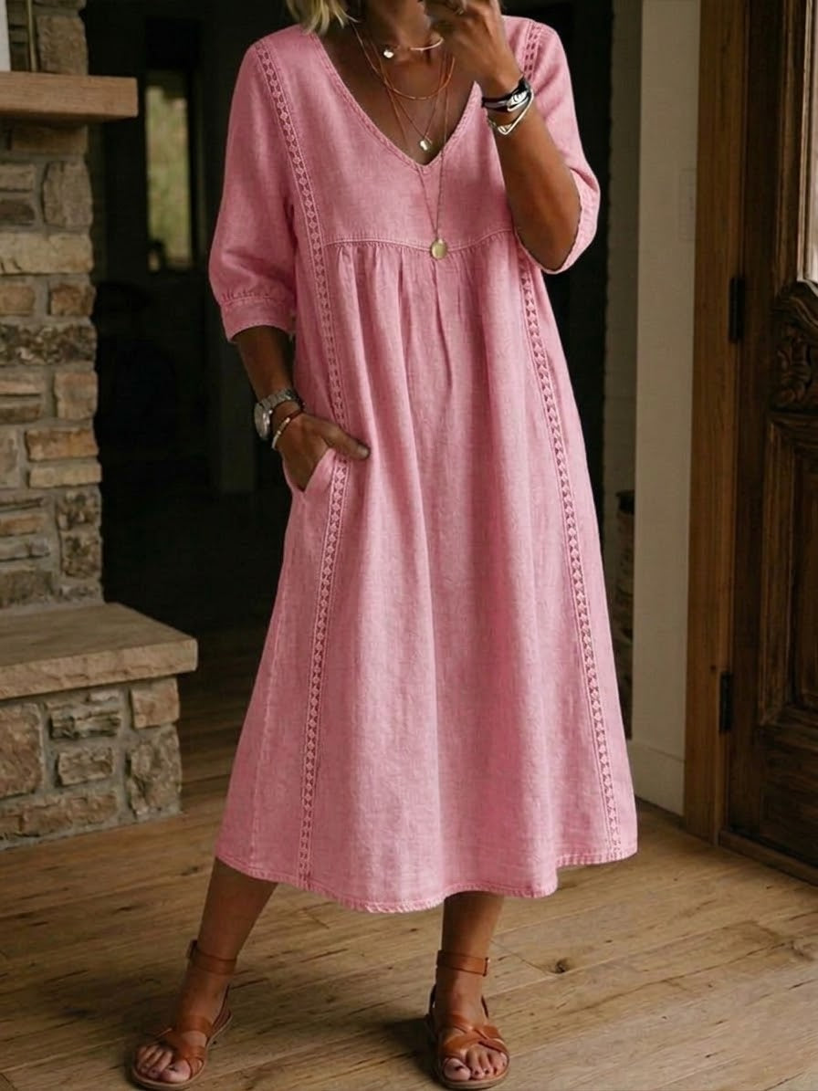 Aurine - Robe Ample Lin Et Coton À Dentelle