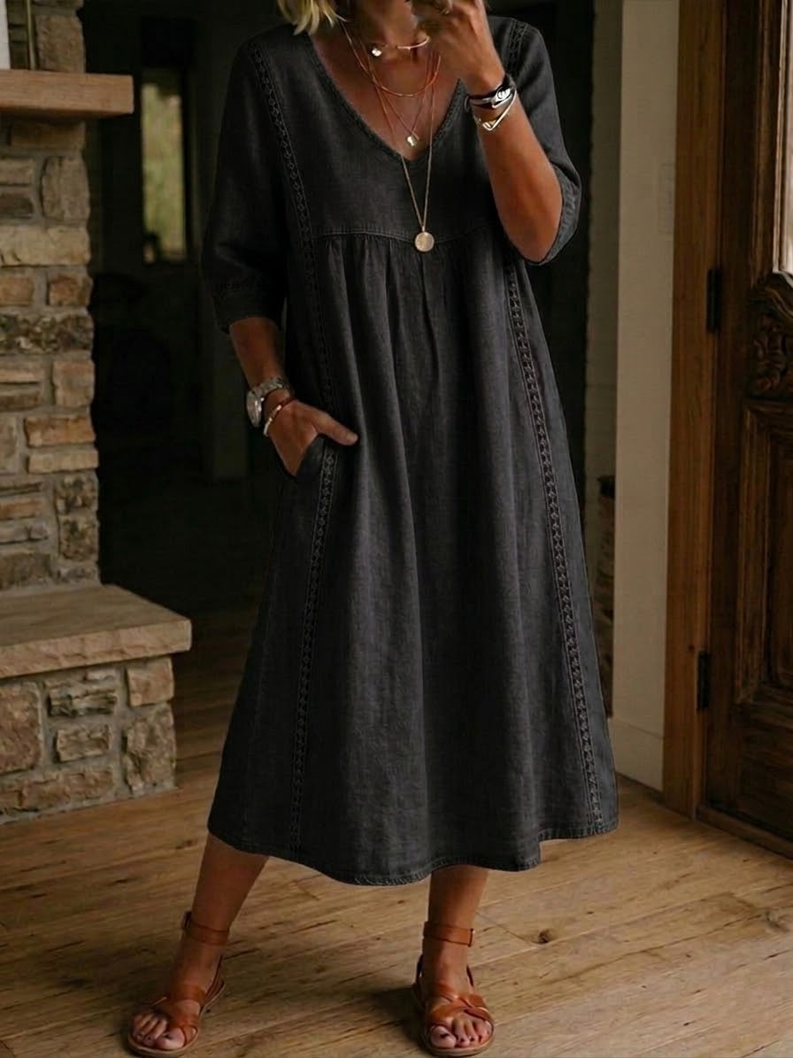 Aurine - Robe Ample Lin Et Coton À Dentelle